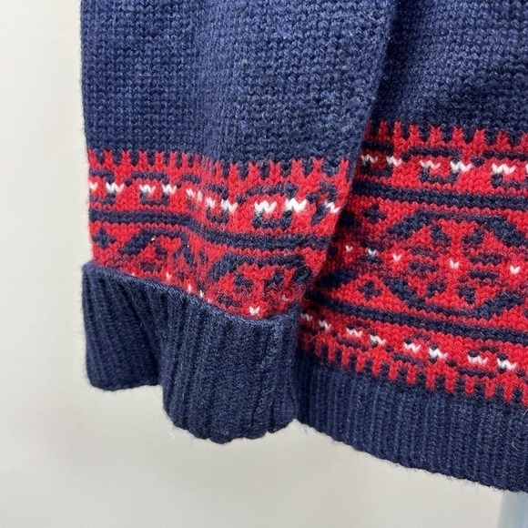 Talbots Navy Blue Red Wool Fair Isle Button Front Cardigan MP M Petite - Picture 11 of 12